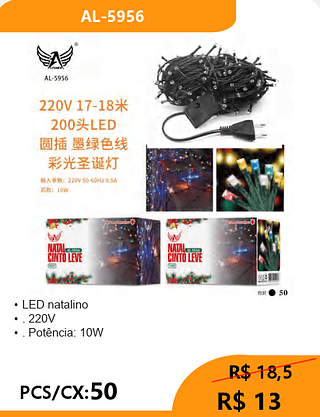 LED natalino PCS/CX:50 R$ 13