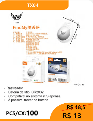Rastreador PCS/CX:100 R$ 13
