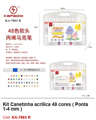Kit Canetinha acrílica 48 cores ( Ponta 1-4 mm ) R$ 14,4 PCS/Cx: 30