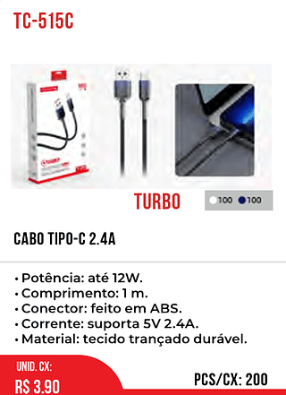 Cabo Tipo-c 2.4A 200pç=3,9$