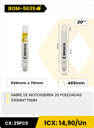 SABRE DE MOTOSSERRA 20 POLEGADAS 550MM*70MM CX: 25PCS 1CX: 14,90/Un