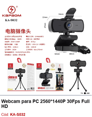 Webcam para PC 2560*1440P 30Fps Full HD R$ 58,5 PCS/CX:100