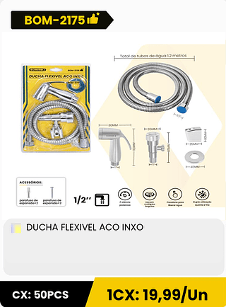DUCHA FLEXIVEL ACO INXO CX: 50PCS 1CX: 19,99/Un