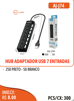 HUB ADAPTADOR USB 7 ENTRADAS UNID.CX: RS 8.00 PCS/CX:300
