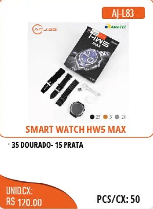 SMART WATCH HW5 MAX UNID.CX: RS 120.00 PCS/CX:50