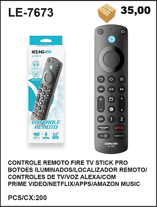 CONTROLE REMOTO FIRE TV STICK PRO BOTOES ILUMINADOS/LOCALIZADOR REMOTO/ CONTROLES DE TV/VOZ ALEXA/COM PRIME VIDEO/NETFLIX/APPS/AMAZON MUSIC 200PÇ=35$