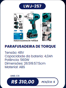 PARAFUSADEIRA DE TORQUE UNID. CX: R$ 310,00 PCS/CX: 5