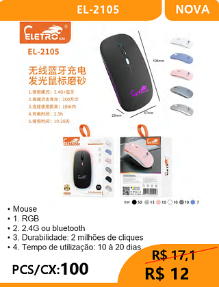 Mouse Bluetooth PCS/CX:100 R$ 12