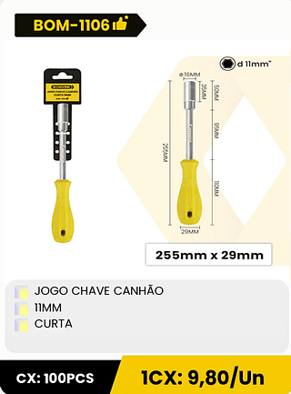 JOGO CHAVE CANHÃO 11MM CURTA CX: 100PCS ICX: 9,80/Un