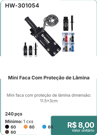Mini Faca Com Proteção de Lâmina 240 pçs R$ 8.00