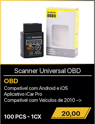 Scanner Universal OBD 100PCS R$20,00