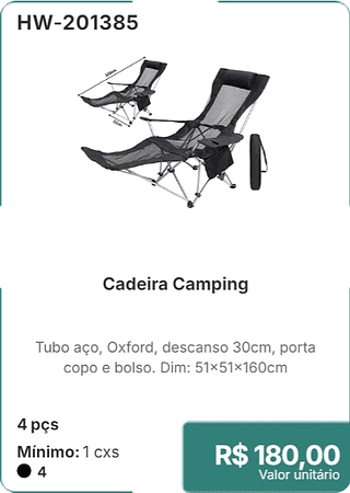 Cadeira Camping 4 pçs R$ 180.00