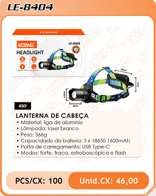LANTERNA DE CABEÇA 100PÇ=46$