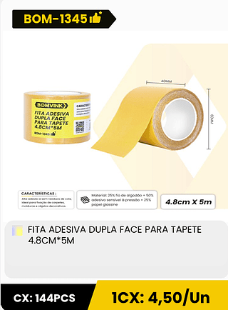 FITA ADESIVA DUPLA FACE PARA TAPETE 4.8CM*5M CX: 144PCS 1CX: 4,50/Un