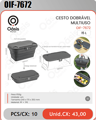 CESTO DOBRAVELMULTIUSO PCS/CX: 10 Unid.CX: 43,00
