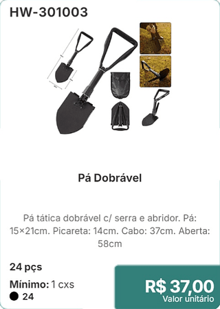Pá Dobrável 24 pçs R$ 37.00