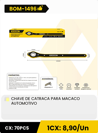 CHAVE DE CATRACA PARA MACACO AUTOMOTIVO CX: 70PCS ICX: 8,90/Un