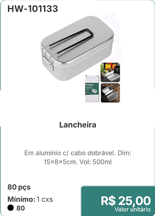 Lancheira 80 pçs R$ 25,00