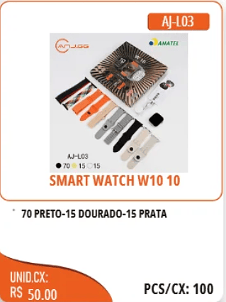 SMART WATCH W10 10 UNID.CX: RS 50.00 PCS/CX:100