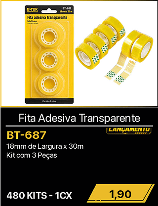 Fita Adesiva Transparente 480KITS R$1,90