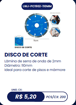 DISCO DE CORTE UNID. CX: R$ 5,20 PCS/CX: 200