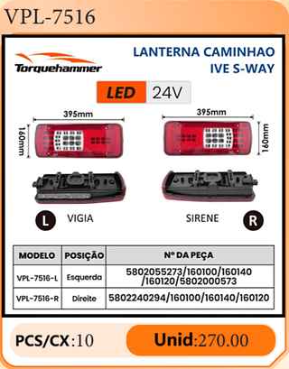 LANTERNA CAMINHAO IVE S-WAY PCS/CX:10 Unid:270.00