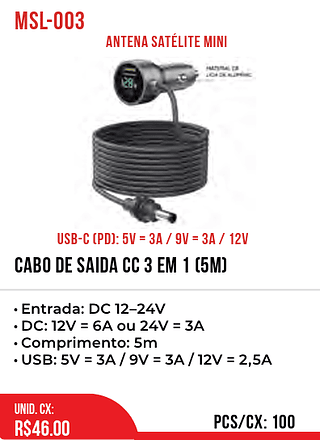 Cabo De Saída CC 3 Em 1 (5m) 100PÇ=46$