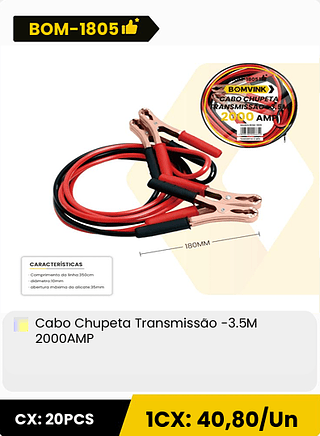 Cabo Chupeta Transmissão -3.5M 2000AMP CX: 20PCS 1CX: 40,80/Un