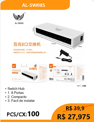Switch Hub PCS/CX:100 R$ 27,97