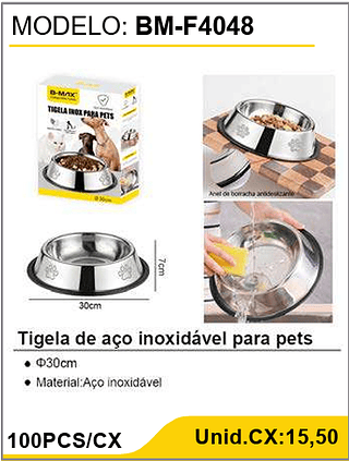 Tigela de aço inoxidável para pets 100PCS/CX Unid.CX:15,50