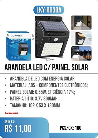 arandela led c/ painel solar 100pç=11$