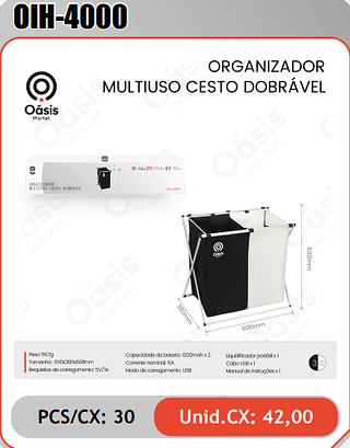 ORGANIZADORMULTIUSO CESTO DOBRAVEL PCS/CX: 30 Unid.CX: 42,00