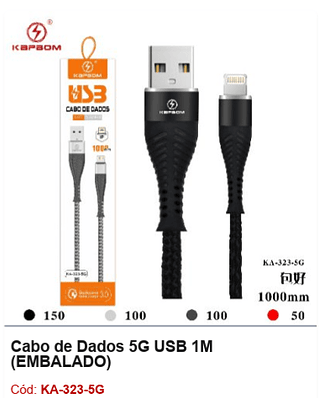Cabo de Dados 5G USB 1M R$ 4,05 PcS/cx:400
