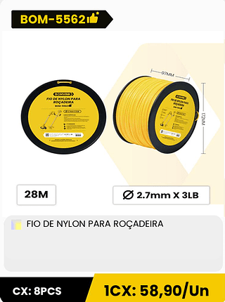 FIO DE NYLON PARA ROÇADEIRA CX: 8PCS 1CX: 58,90/Un
