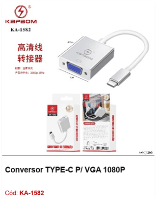 Conversor TYPE-C P/ VGA 1080P R$ 13,5 PCS/CX:200