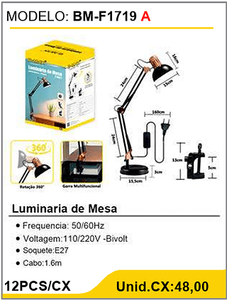 Luminaria de Mesa 12PCS/CX Unid.CX:48,00