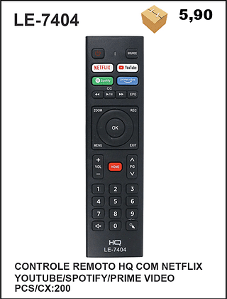 CONTROLE REMOTO HQ COM NETFLIX YOUTUBE/SPOTIFY/PRIME VIDEO 200PÇ=5,9$