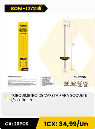 TORQUIMETRO DE VARETA PARA SOQUETE 1/2 0-30ON CX: 20PCS 1CX: 34,99/Un
