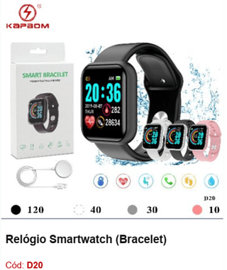 Relógio Smartwatch (Bracelet) R$12,6 PCS/Cx:200