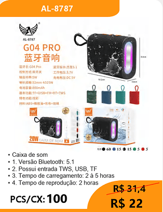 Caixa de som PCS/CX: 100 R$ 22