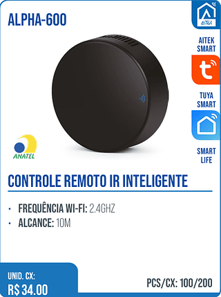 CONTROLE REMOTO IR INTELIGENTE UNID. CX: R$ 34.00 PCS/CX: 100