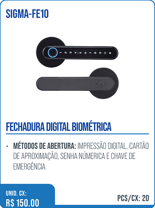 FECHADURA DIGITAL BIOMÉTRICA UNID. CX: R$ 150.00 PCS/CX: 20