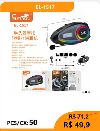 FONE BLUETOOTH PARA CAPACETE PCS/CX:50 R$49,9