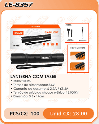 LANTERNA COM TASER 100PÇ=28$