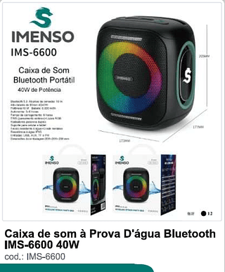 Caixa de som à Prova D'agua Bluetooth 40W R$268,2 PC/CX 12