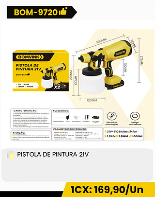 PISTOLA DE PINTURA 21V CX: 12PCS 1CX: 169,90/Un