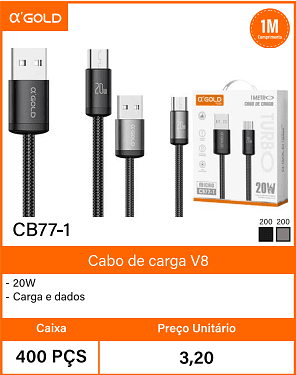 Cabo de carga V8 Caixa 400 PCS Preco Unitario 3,20