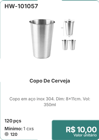 Copo De Cerveja 120 pçs R$ 10,00