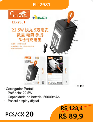 POWER BANK PCS/CX:20 R$89,9