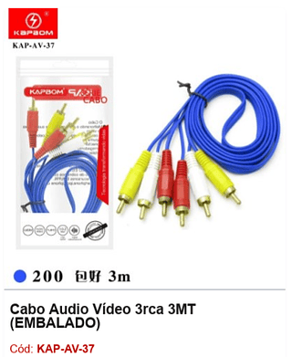Cabo Áudio Vídeo 3rca 3MT R$ 4,05 PCS/Cx:200